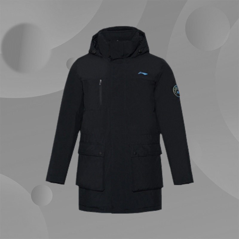 Lining李宁羽绒服男新款运动服中长款黑色保暖外套AYMR111