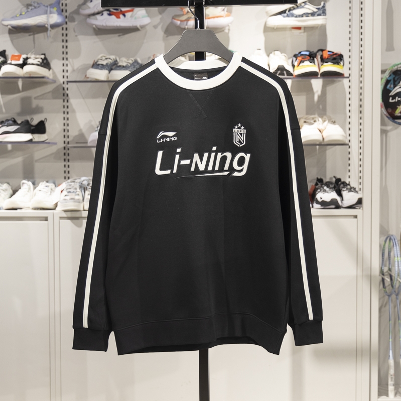 李宁正品运动时尚系列男女款字母印花复古圆领宽松卫衣AWDV397-9