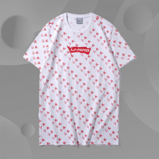 透气纯棉上衣圆领针织文化衫 T恤男夏季 AHSP825 短袖 中国李宁红旗款