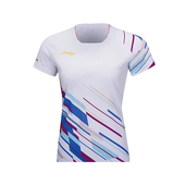 AAYU224 李宁正品 羽毛球系列女子条纹印花套头圆领透气运动短袖