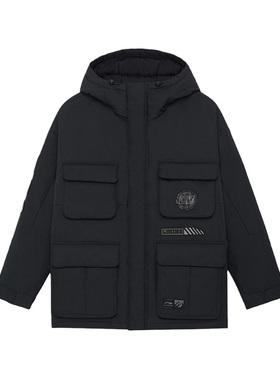 李宁正品新款男子运动休闲时尚连帽保暖工装羽绒服外套AYMS265