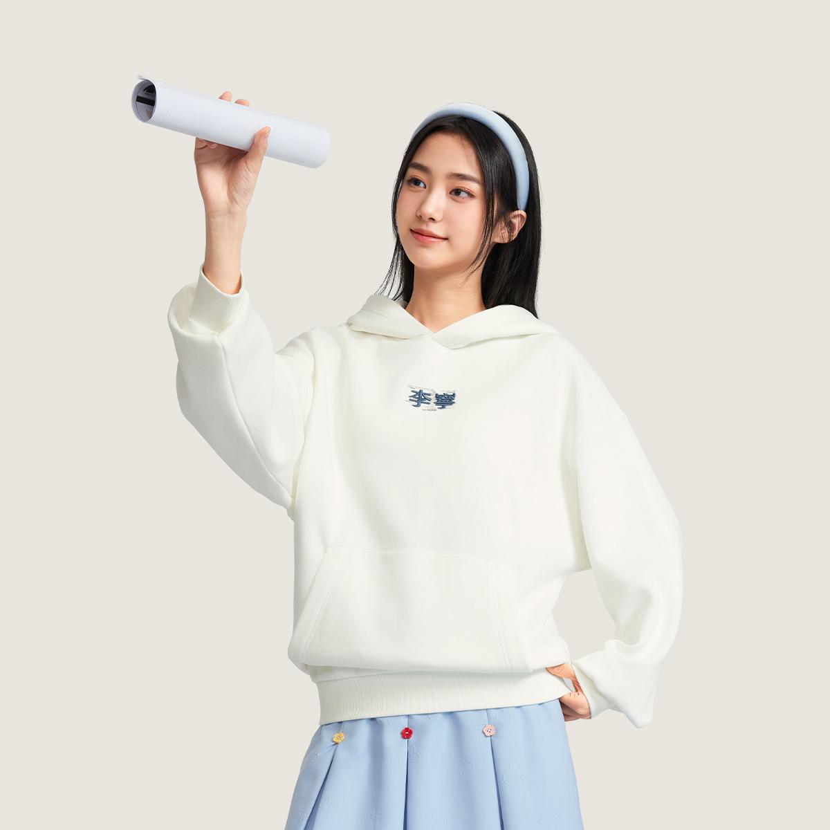 李宁男女宽松加绒连帽套头卫衣