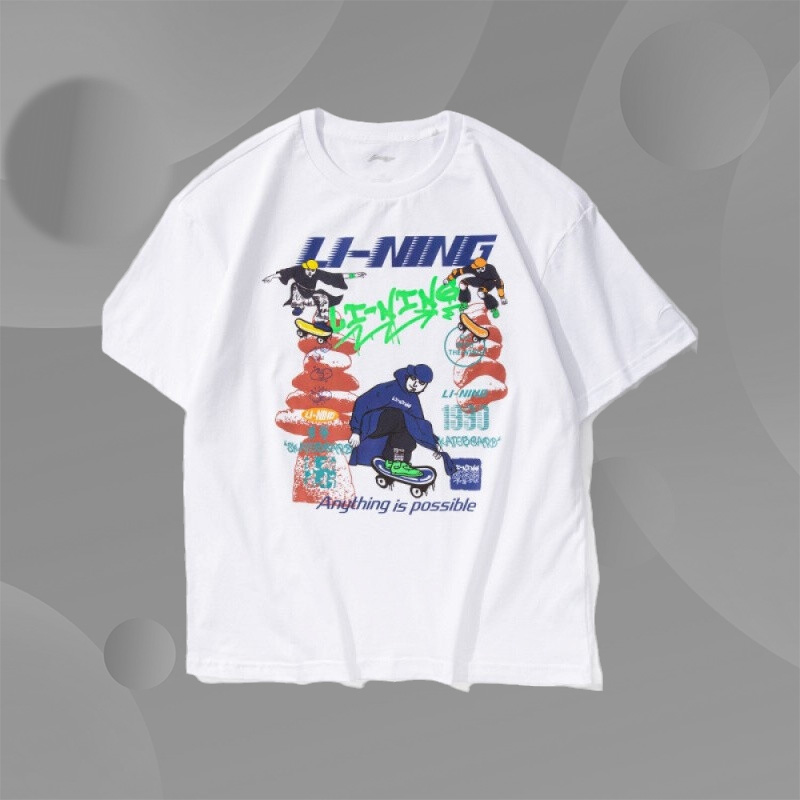 李宁正品童装短袖文化衫滑板系列宽松图案青少年圆领T恤YHSS091