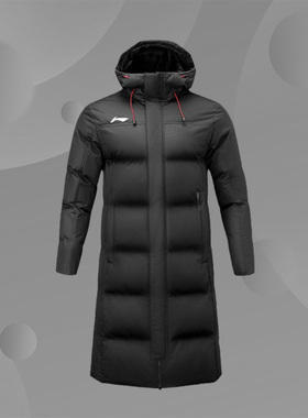 李宁儿童棉服男长款运动加厚冬季新款防风保暖连帽棉衣AFMR488