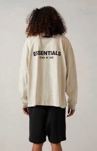 Essentials God FOG 22新款 T恤植绒立体 Fear 小标背标logo长袖