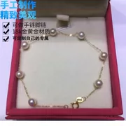 Vòng đeo tay ngọc trai nhỏ bằng vàng 18k đính vòng cổ đầy sao chuỗi vòng chân vòng tay handmade 5-6MM - Vòng chân