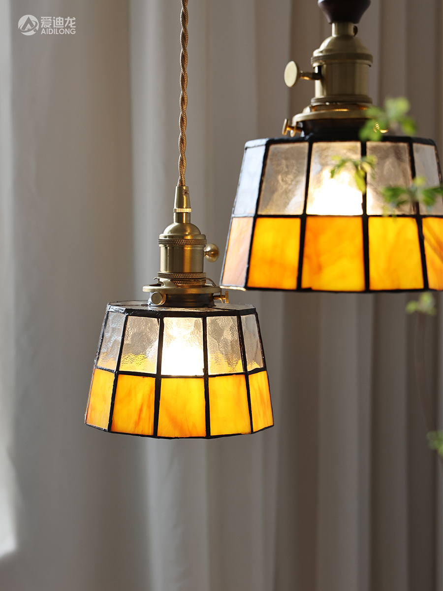 黄铜石纹玻璃吊灯日式复古