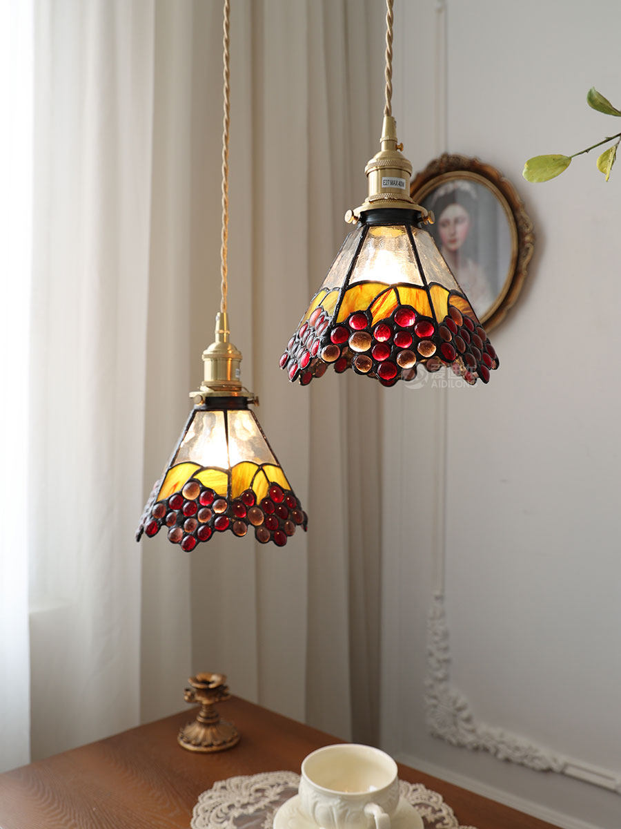 黄铜彩色玻璃复古怀旧咖啡厅吊灯