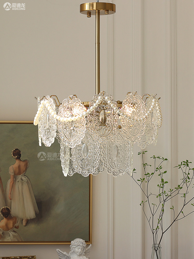 轻奢浪漫法式风宫廷玻璃吊灯珍珠水晶灯具复古美式客厅卧室餐厅灯