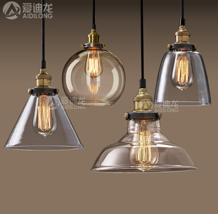 简约北欧美式 乡村玻璃吊灯复古工业风餐客厅书房卧室酒吧台loft灯