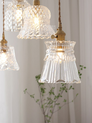 全铜日式餐厅蛋糕店咖啡馆卧室床头橱窗玄关北欧风网红玻璃小吊灯