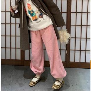 老友记松弛慵懒抽绳束脚加厚颗粒羊羔绒休闲卫裤 rouge周美美