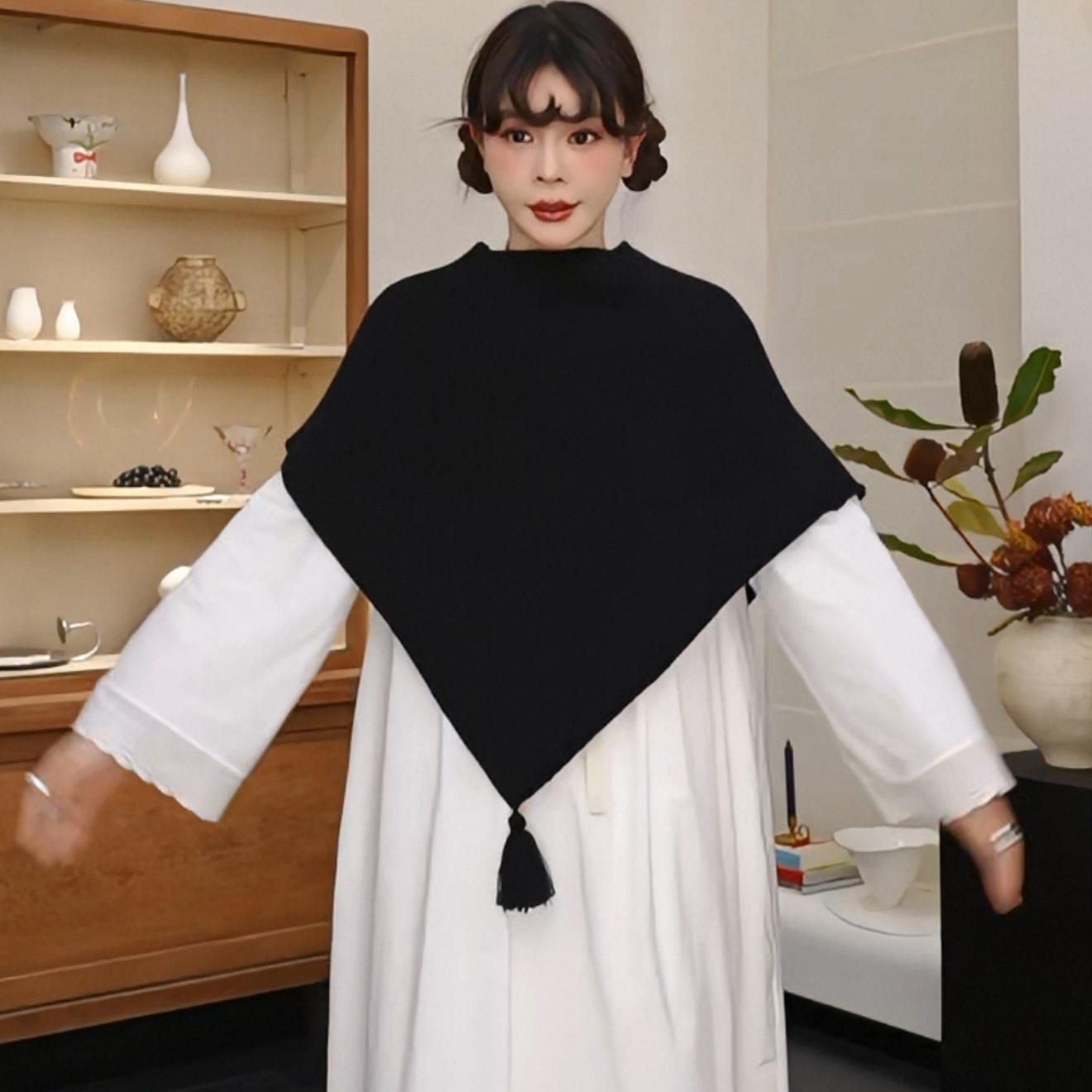 羊毛三角流苏针织披肩