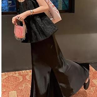 le rouge周美美 千金晚宴光泽感缎面丝绒拼接长款鱼尾半身裙