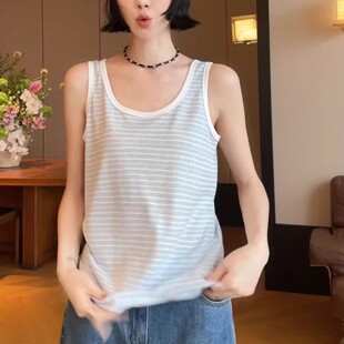 Mona张绮贤 U领莱赛尔休闲背心简约挺括重磅背心上衣女春季新款