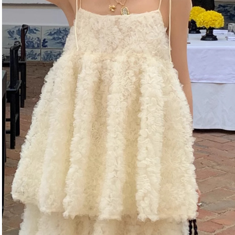 le rouge周美美 梦幻花语定制立体网纱花朵吊带蓬松半裙套装