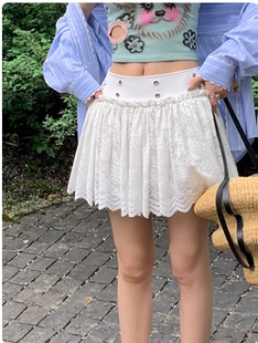 le rouge周美美 时髦世理奈古董蕾丝提花波浪裙摆拼接刺绣半身裙