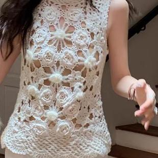 le rouge周美美【6号晚8点新品】手工镂空钩花羊毛叠穿针织背心