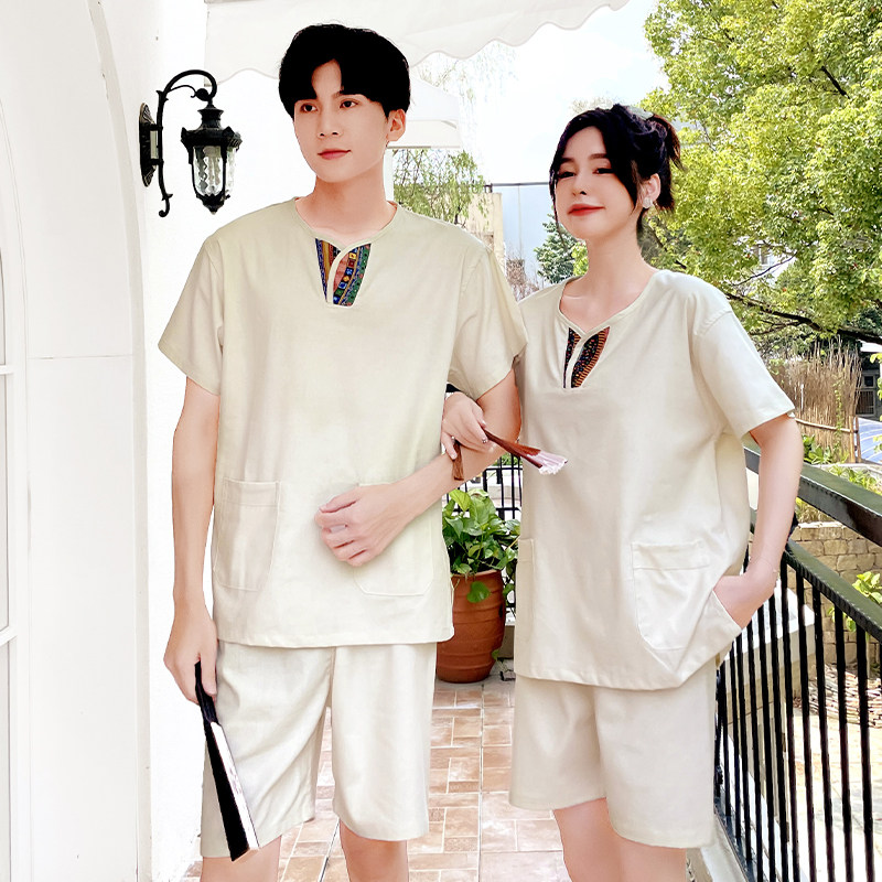 汗蒸服女款纯棉2023新款男款棉麻情侣桑拿服洗浴中心用浴服家居服