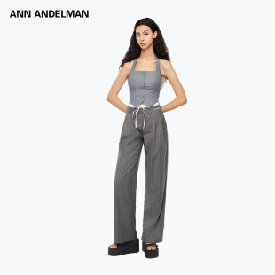 【明星同款】ANN ANDELMAN官方直营直筒松紧腰拼接条纹休闲西裤