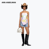 ANN 女夏高腰a字显瘦毛边热裤 ANDELMAN官方直营 花体烫钻牛仔短裤