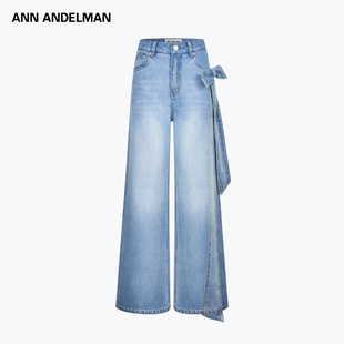 时髦百搭直筒长裤 做旧水洗阔腿裤 ANDELMAN立体蝴蝶结牛仔裤 ANN