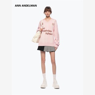 ANN ANDELMAN  翻领毛衣女秋冬宽松慵懒高级感套头针织衫球服上衣