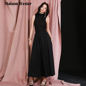 新款 Maison Wester2025夏季 气质国风缝珠花纯黑长裙