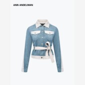 ANN ANDELMAN双色拼接绒面皮收腰夹克