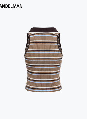 ANN ANDELMAN条纹无袖背心外穿女装V字小翻领撞色修身时尚针织衫