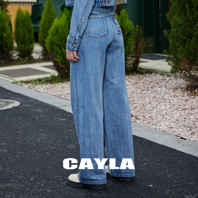 CAYLA印花水洗牛仔长裤全