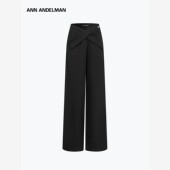 ANN 大气黑色直筒阔腿休闲裤 ANDELMAN穿插扭结高腰西裤 女秋冬个性