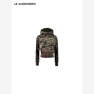 品牌直营 LE ALESSANDRA 迷彩工装收腰连帽拉炼卫衣