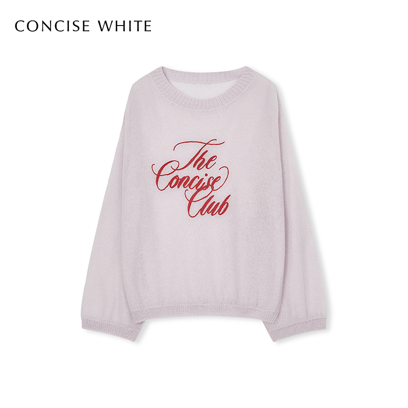 CONCISE-WHITE简白2025秋季新款字母轻透毛衣女圆领通勤休闲 上衣