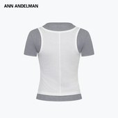 ANN T恤假两件针织上衣 设计感套头短袖 ANDELMAN官方直营 拼色修身