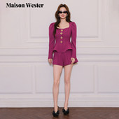 Wester2025年冬季 新品 波嬉风紫色泡泡袖 Maison 收腰上衣A字短裤