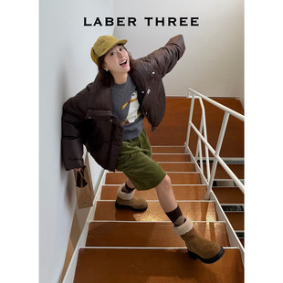 LABERTHREE吴千语董洁宋妍霏同款显瘦百搭一脚蹬米奇大头中筒马靴
