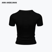 ANDELMAN官方直营 纯色修身 显瘦T恤套头字母圆领短款 ANN 烫钻短袖