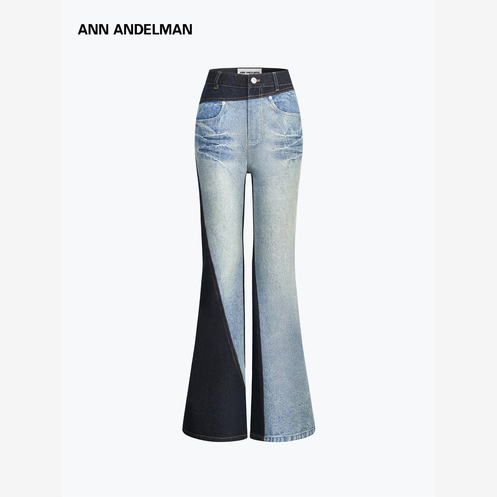 ANNDELM撞色牛仔裤女秋