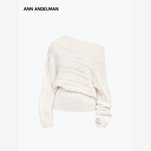 ANN ANDELMAN官方直营解构斜肩绞花毛衣秋冬宽松性感优雅慵懒覆古