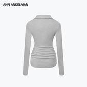 ANN t恤拼接针织上衣女 长袖 ANDELMAN官方直营纯色中长款 翻领修身