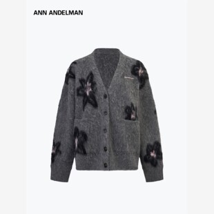 ANN ANDELMAN毛衣大开衫花卉图案提花毛绒质感宽松双口袋秋冬外套