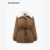 ANN ANDELMAN可拆卸毛领收腰派克羽绒服女覆古休闲棕色冬季 外套
