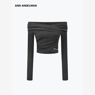 长袖 交叉露肩设计感上衣女一字肩秋季 t恤 ANDELMAN官方直营 ANN