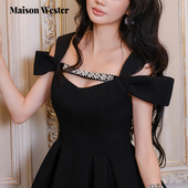 Maison 高级钻饰露肩散摆连衣裙 黑色女款 Wester2025年夏季 新款