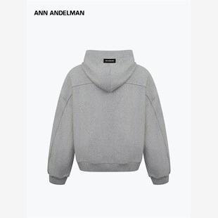 ANN ANDELMAN 男女同款 灰色连帽卫衣秋冬季宽松百搭开衫拉炼外套