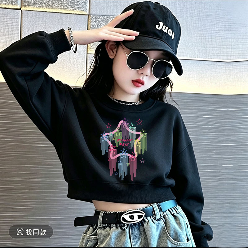 女童短款卫衣春秋冬季新款中大童洋气女孩长袖打底衫儿童外套上衣