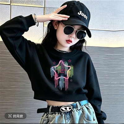女童短款卫衣春秋冬季新款中大童洋气女孩长袖打底衫儿童外套上衣