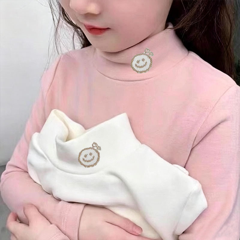女童德绒打底衫上衣秋冬笑脸儿童长袖T恤半高领女孩保暖内衣潮款