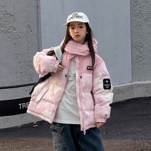男女童羽绒服2025新款拼接撞色款90白鸭绒加厚冬季中小童连帽外套